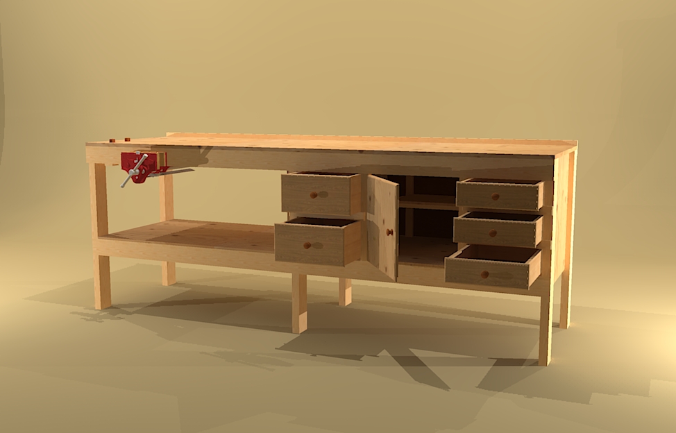 2X4 Workbench with Drawers and Cabinet