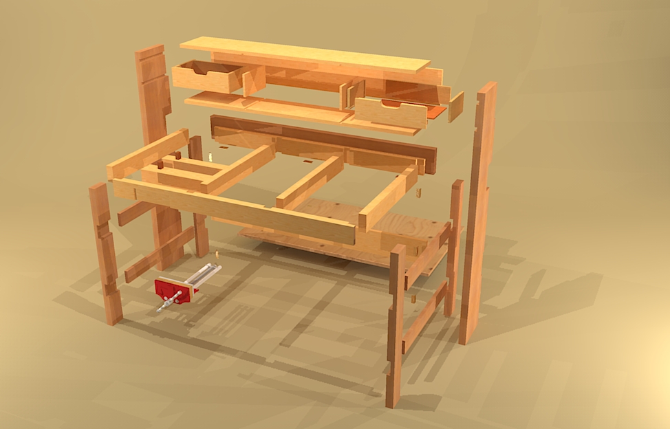 Here's my design for a sold and sturdy folding workbench for places 